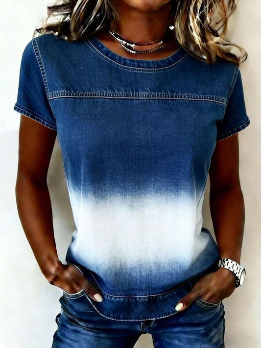 Ombre Dip-Dye Denim Short Sleeve Top