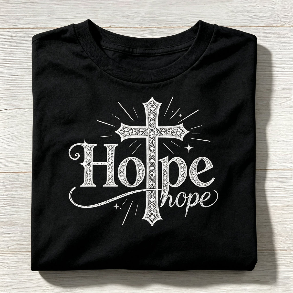 Cross 'Hope' Graphic Crew Neck T-Shirt