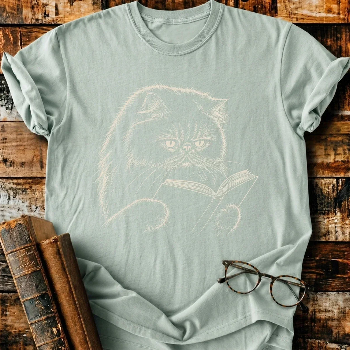 Persian Cat Reading T-Shirt