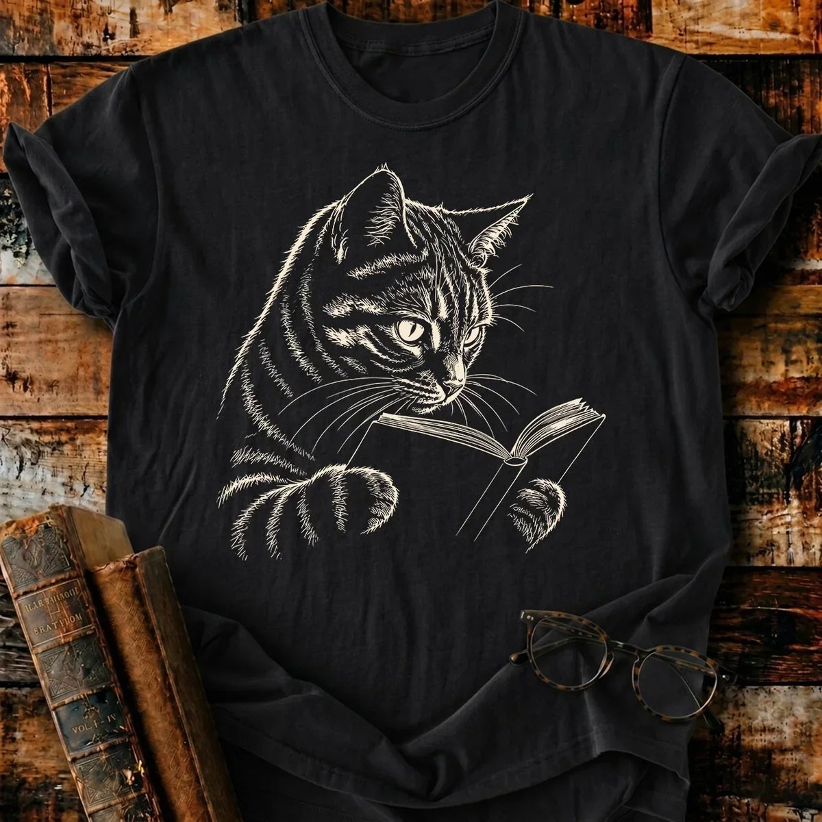 Tabby Cat Reading T-Shirt