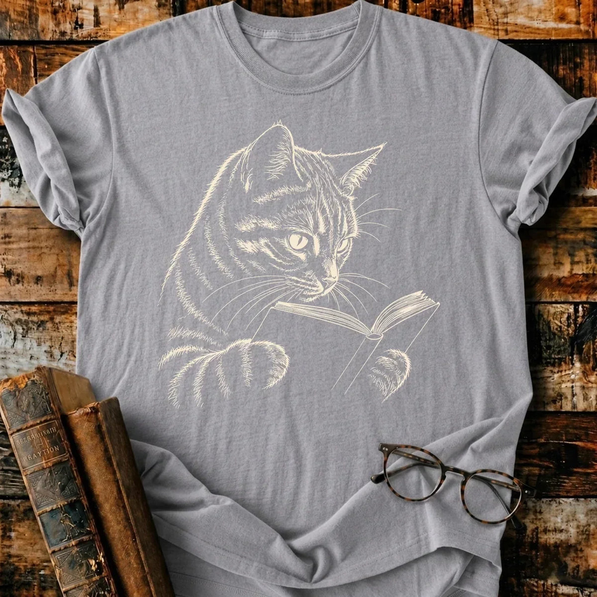 Tabby Cat Reading T-Shirt