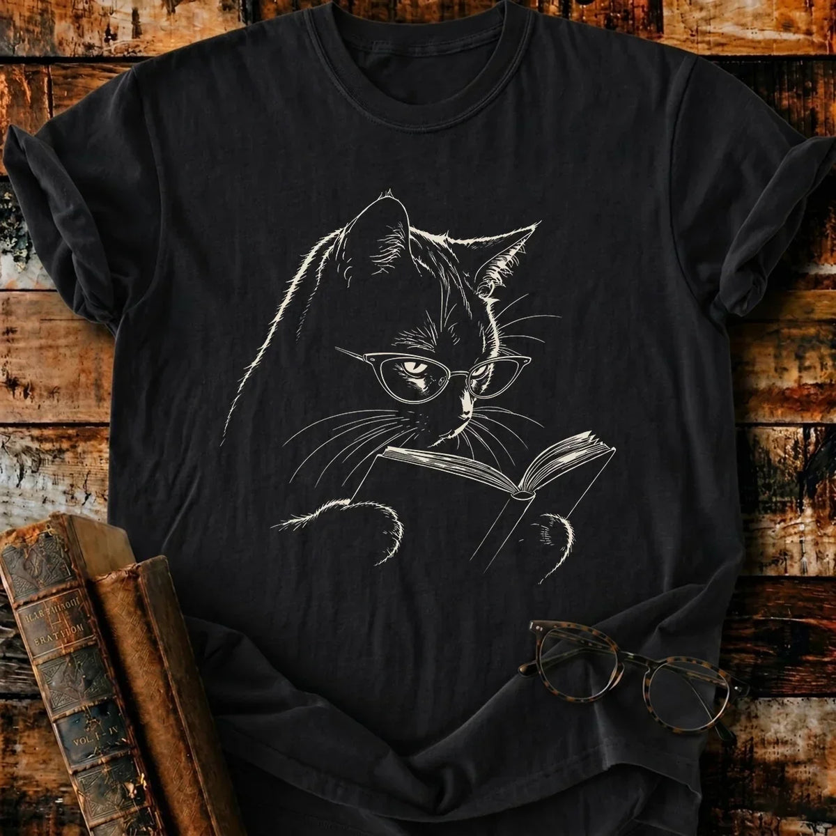 Vintage Reading Cat T-Shirt