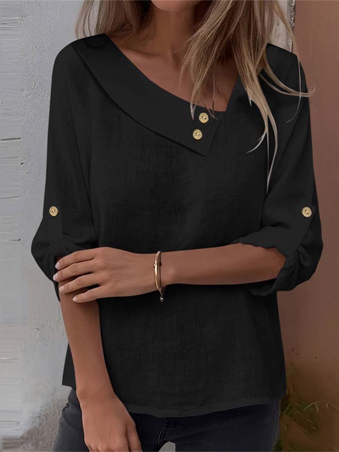 Women'S Casual Loose-Fitting Solid Color Cotton And Linen Shirt