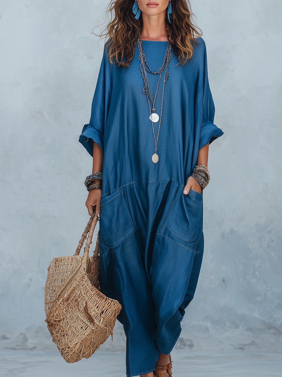 Bohemian Midnight Blue Pocket Dress