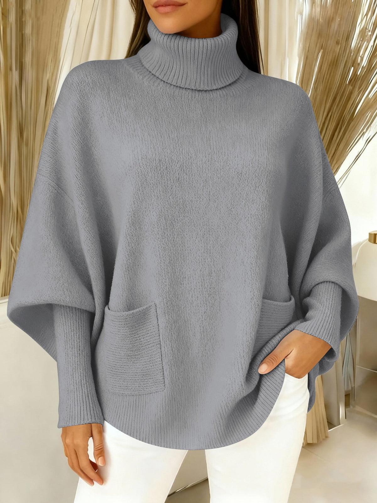 Women's fashionable casual solid-color high-neck sweater