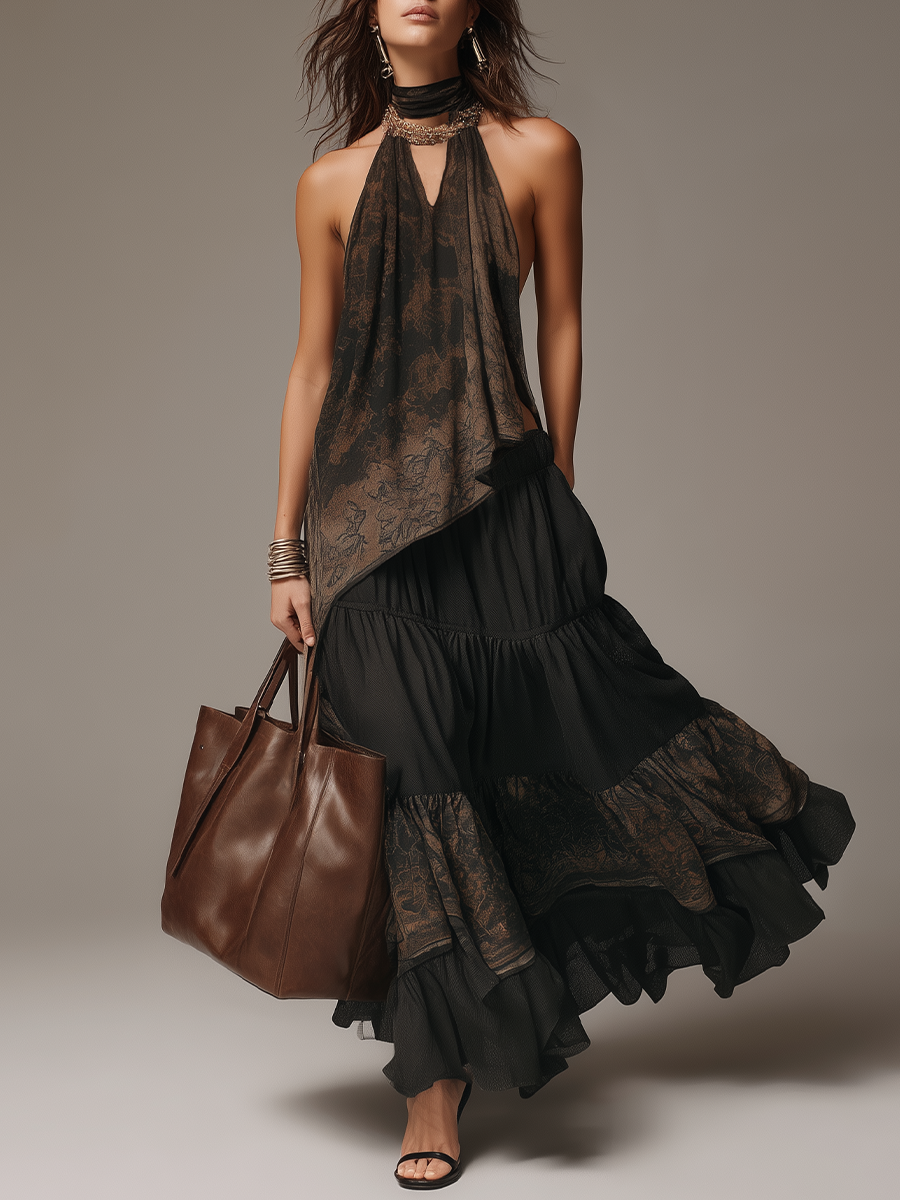 Vintage Halter Top & Tiered Skirt Set