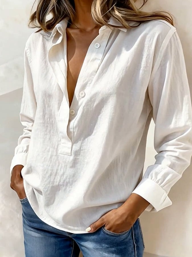Women's Casual Solid Color Cotton Linen Shirt