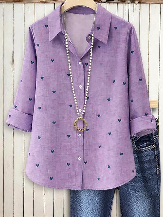 Women'S Casual Lapel Printed Long-Sleeved Shirt