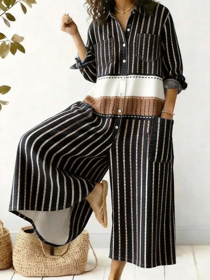 Women'S Casual Striped Color-Block Printed Jumpsuit