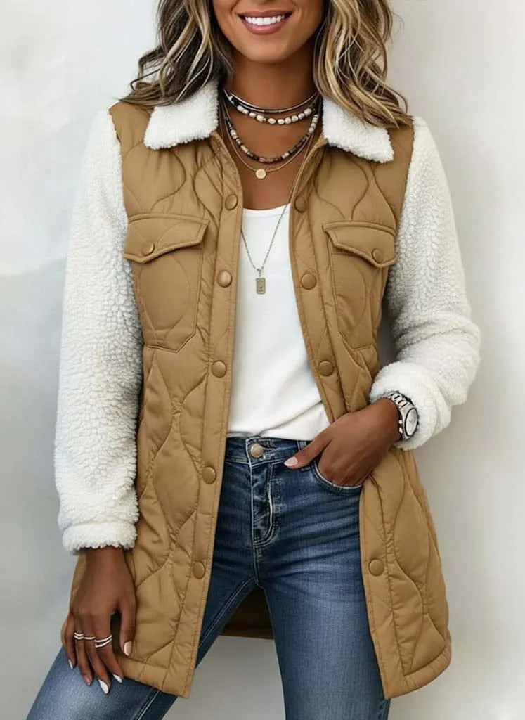 Women's Casual Autumn & Winter Lamb Wool Paneled Lapel Cotton Coat