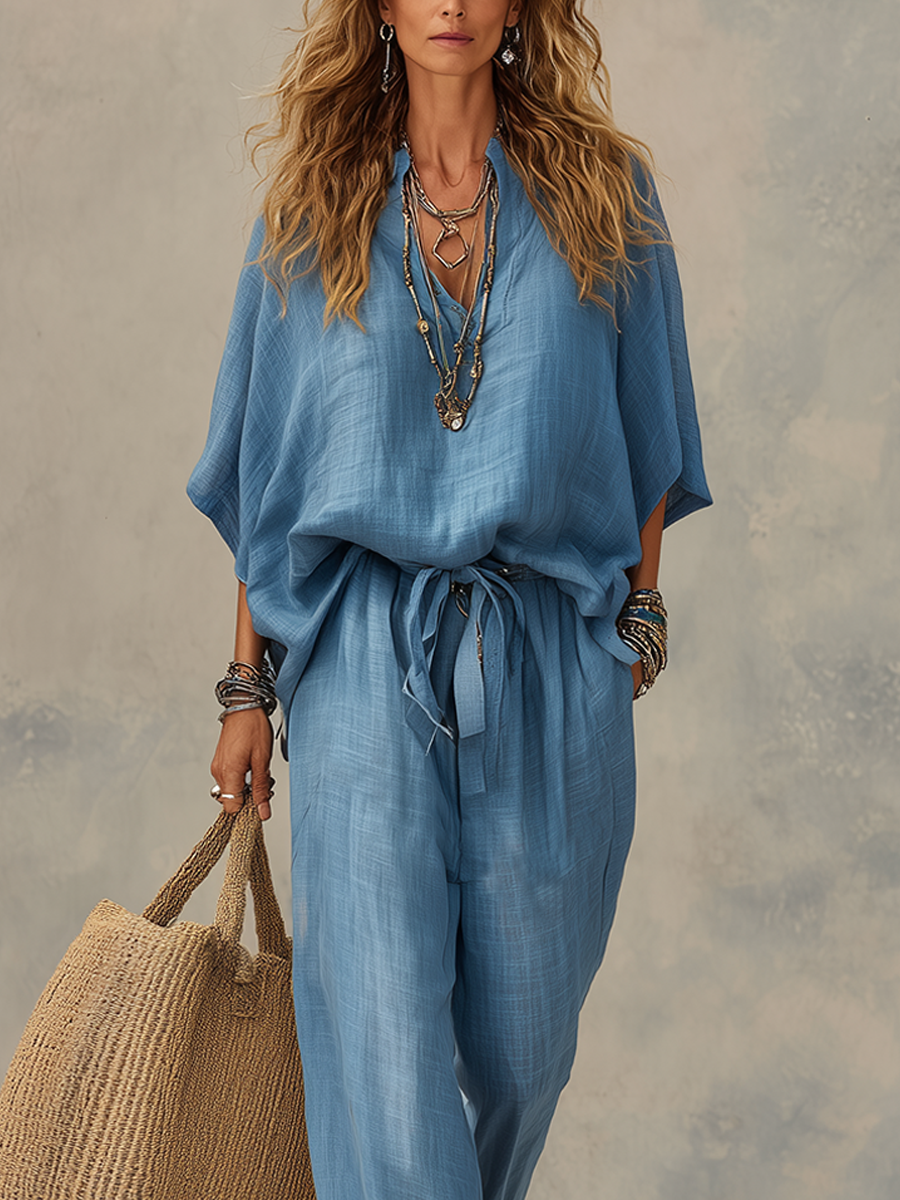 Soft Sky Blue Linen Bohemian Style Set