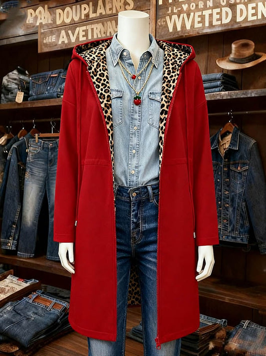 Women's Casual Christmas Splicing Leopard Print Contrast Double-Sided Jacket