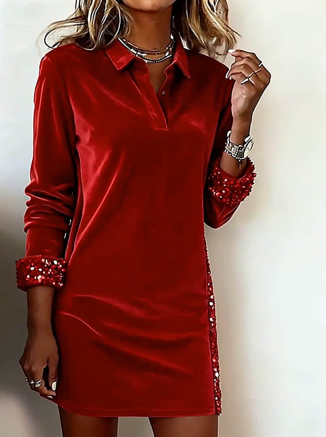 Women'S Casual Christmas Color-Blocked Dress