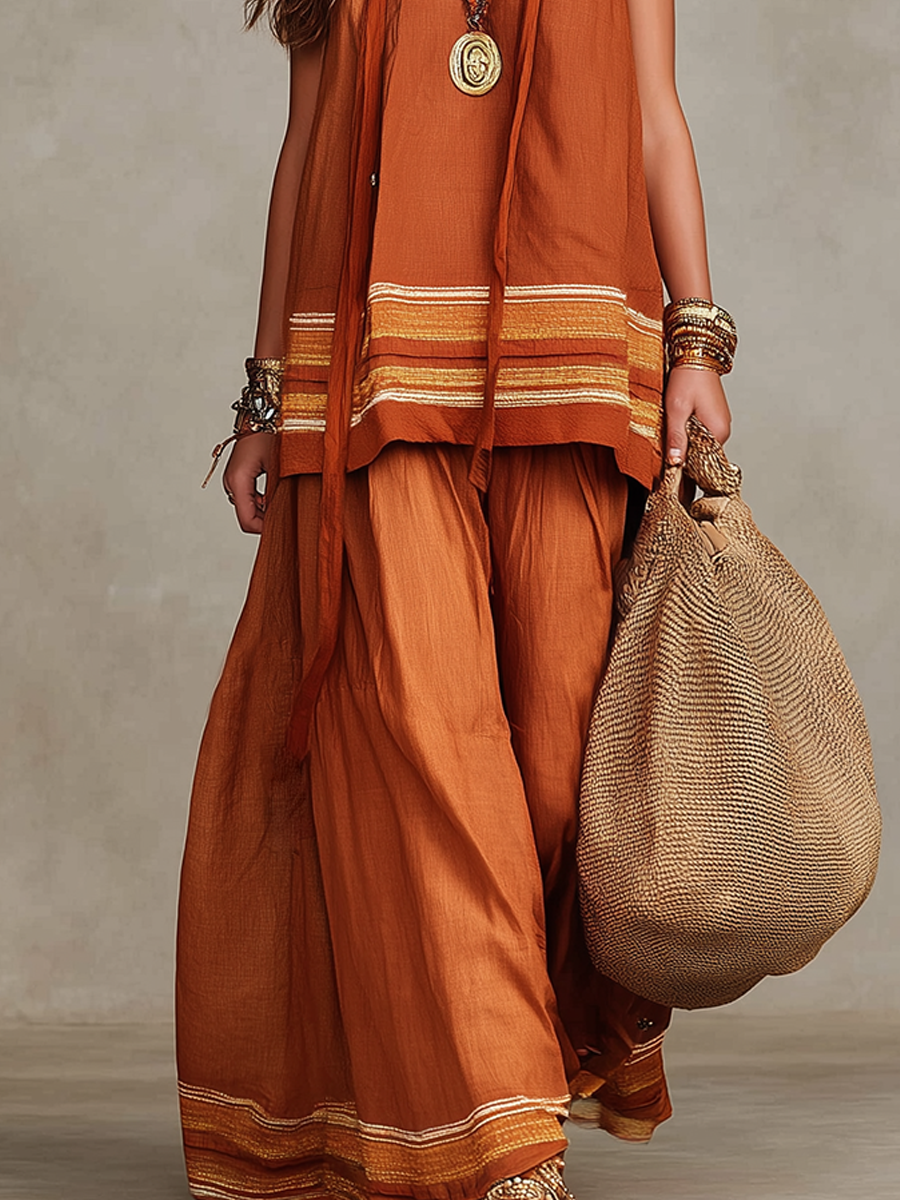 Bohemian Orange Skirt Suit