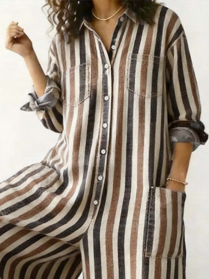 Women'S Casual Striped Color-Block Printed Jumpsuit