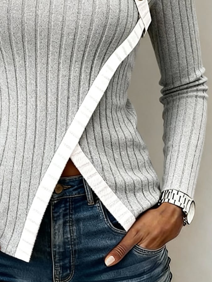Women's Knitted Casual Leather Patchwork Shawl Sweatshirt