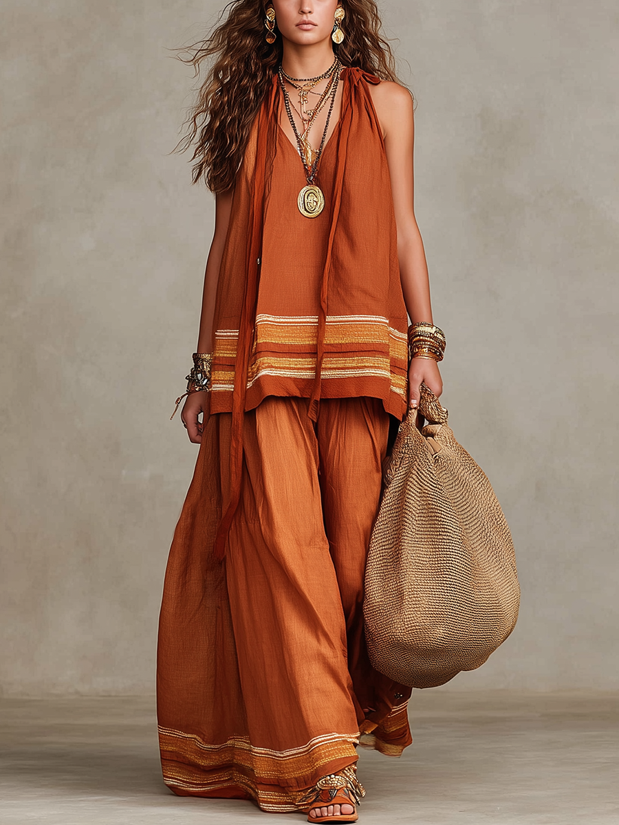 Bohemian Orange Skirt Suit