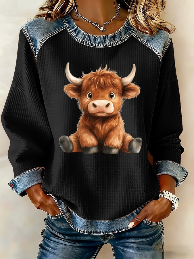 Women's Highland Cow Print Casual Top