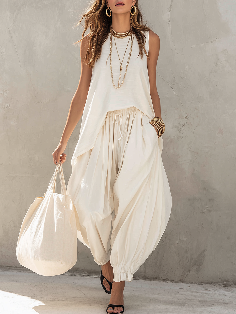 Effortless Ivory Relaxed Top & Harem Pants Set