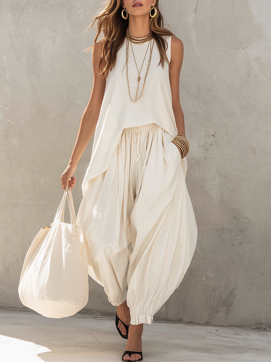 Effortless Ivory Relaxed Top & Harem Pants Set