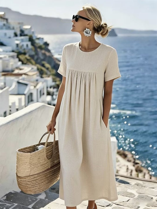 Women'S Solid Color Round Neck Loose-Fitting Vacation Dress