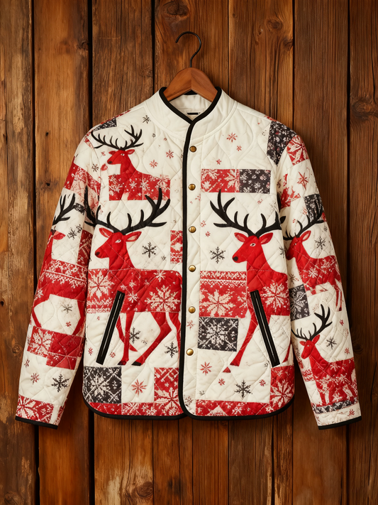 Women's Christmas Patchwork Printed Quilted Shell Jacket