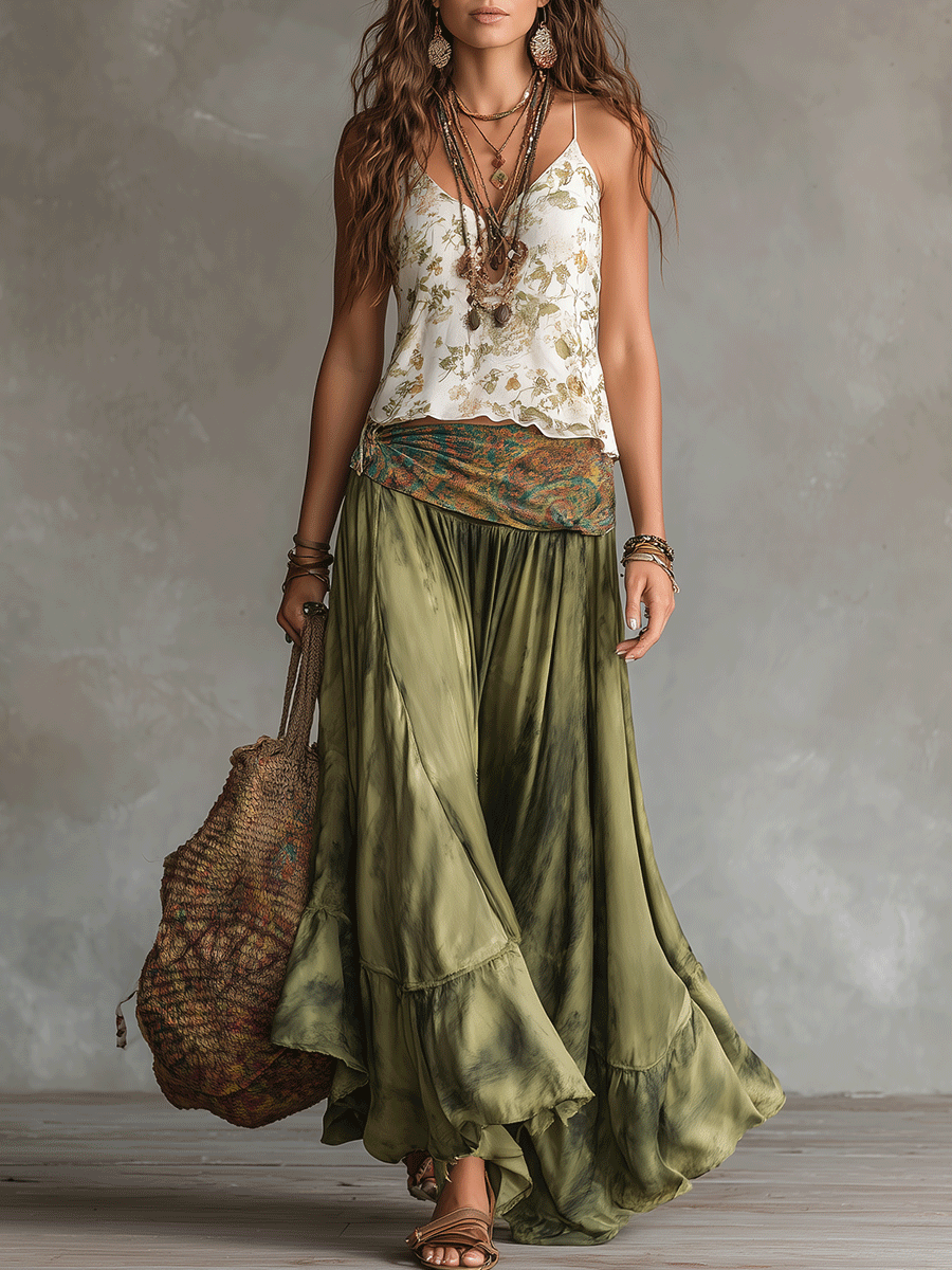 Bohemian Floral Cami & Flowing Maxi Skirt Set