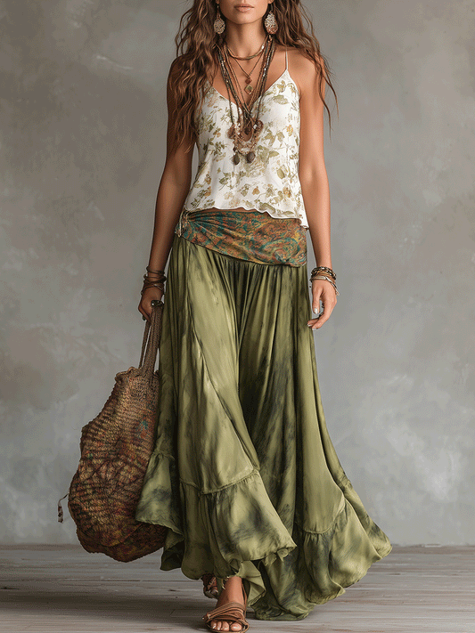 Bohemian Floral Cami & Flowing Maxi Skirt Set