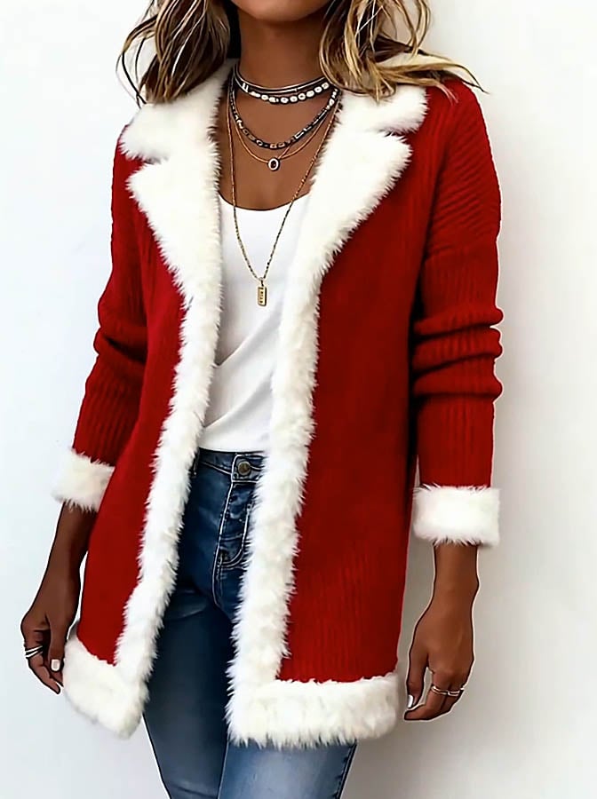 Women's Casual Christmas Patchwork Contrast Color Jacket