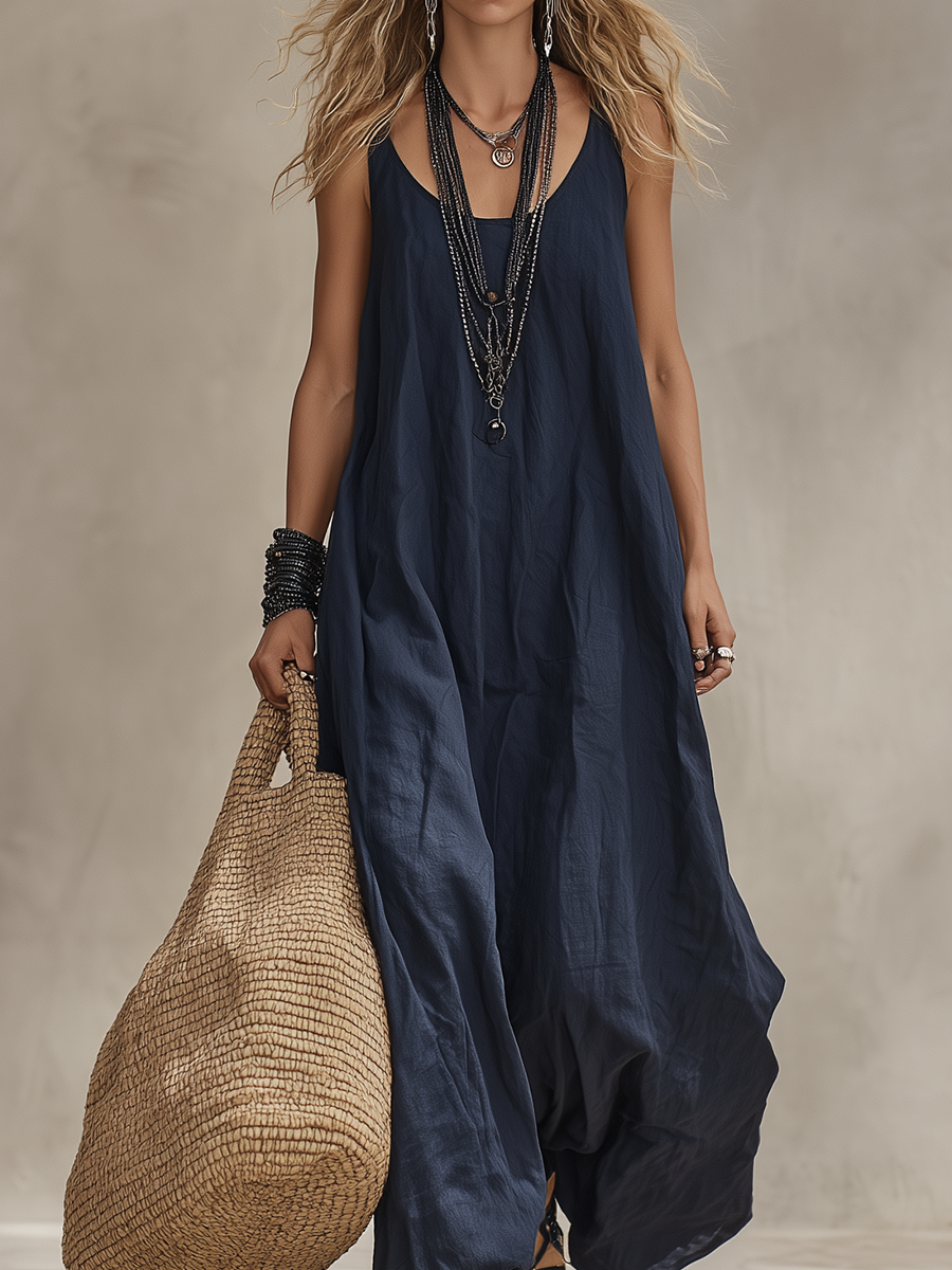 Midnight Navy Flowy Bohemian Maxi Dress