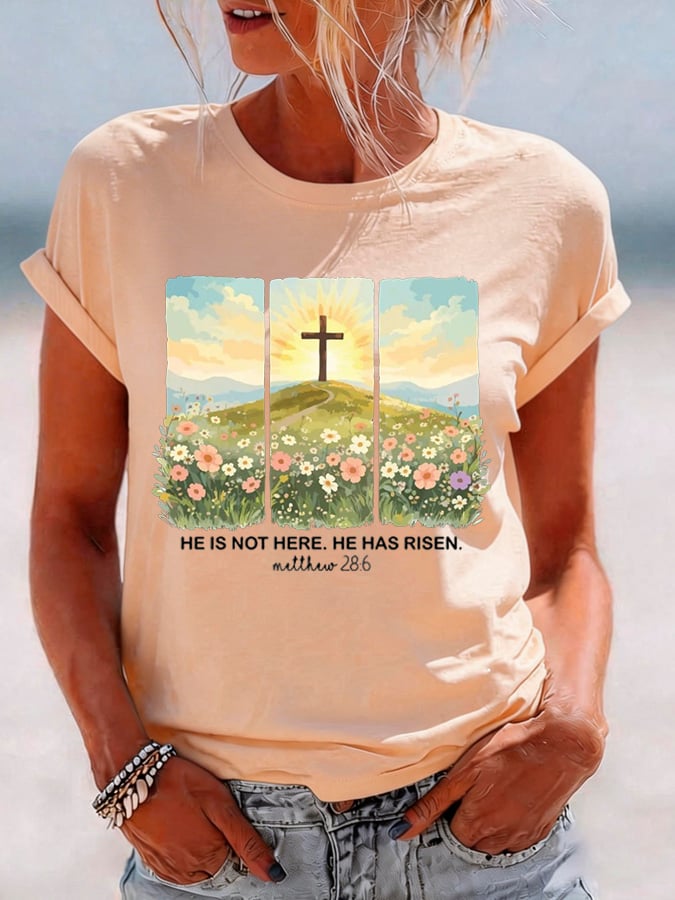 Women's He Is Not Here He Has Risen Printed Casual T-Shirt