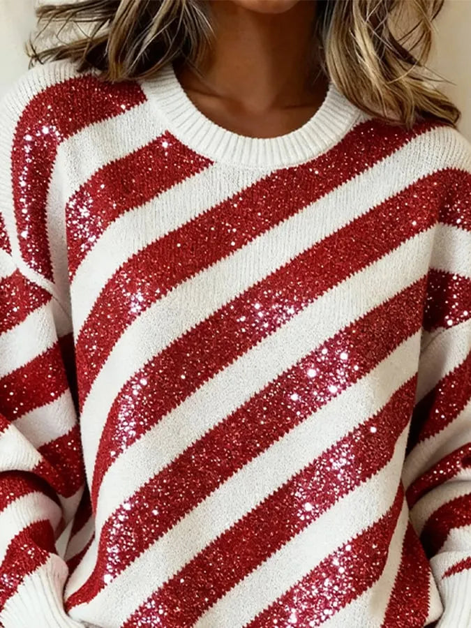 Women's Crew Neck Christmas Shimmering Sweatshirt