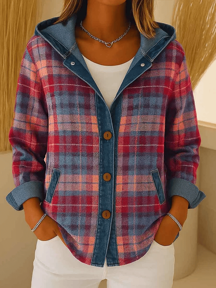 Women'S Casual Contrast Color Plaid Jacket