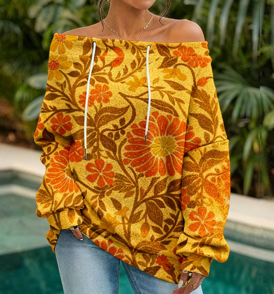 Women'S One-neck floral print long-sleeved jumper