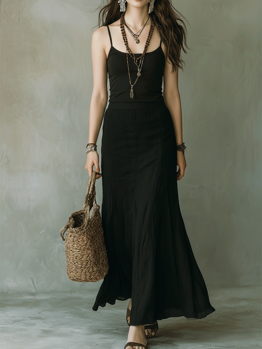 Chic Draped Cardigan & Black Maxi Dress Ensemble