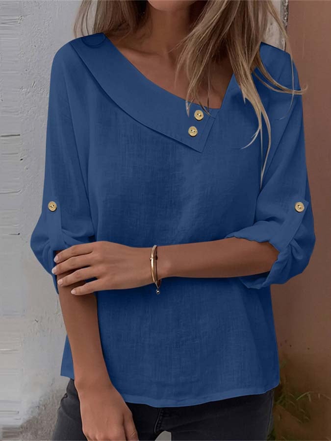 Women'S Casual Loose-Fitting Solid Color Cotton And Linen Shirt