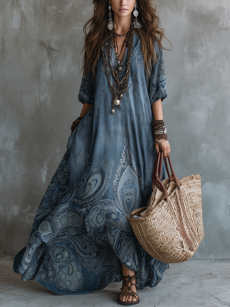 Bohemian Blue Paisley Maxi Dress