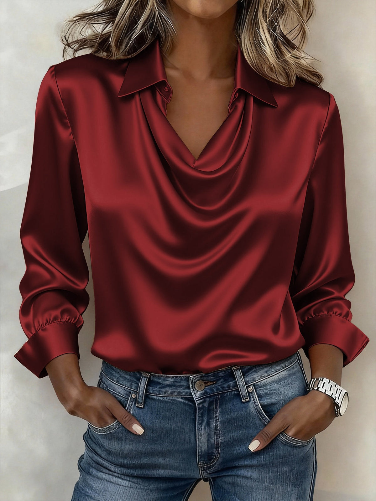 Women's Casual Solid Color V-Neck Shirt
