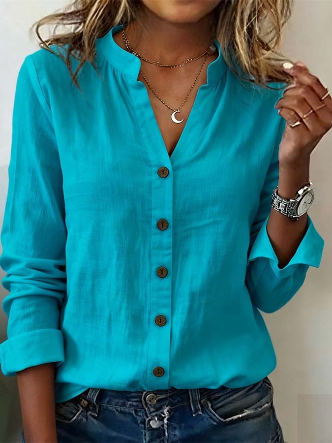 Women'S Casual Solid Color Long-Sleeved Shirt