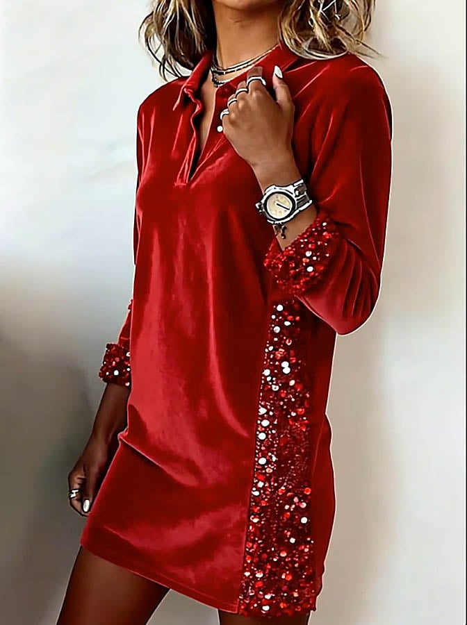 Women'S Casual Christmas Color-Blocked Dress