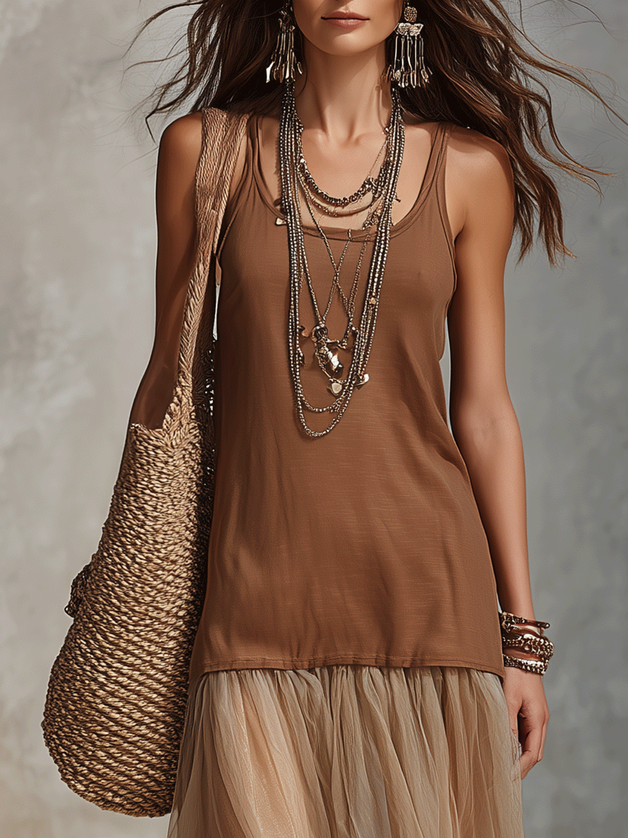 Bohemian-Style Layered Mesh Maxi Dress