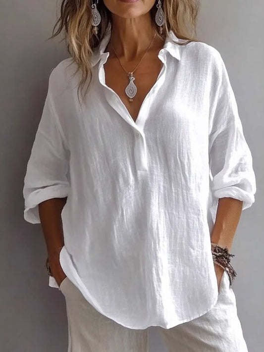Shirt Collar Long Sleeve Plain Regular Micro-Elasticity Regular Fit Shirt For Women