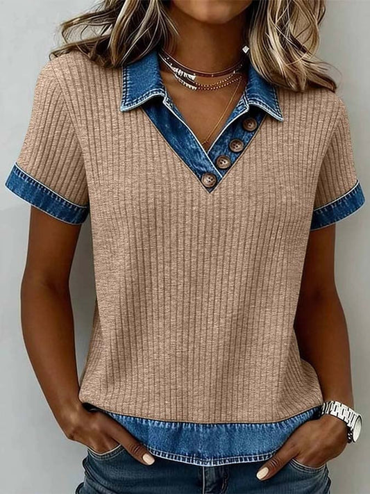 Women'S Casual Color-Block Patchwork Top