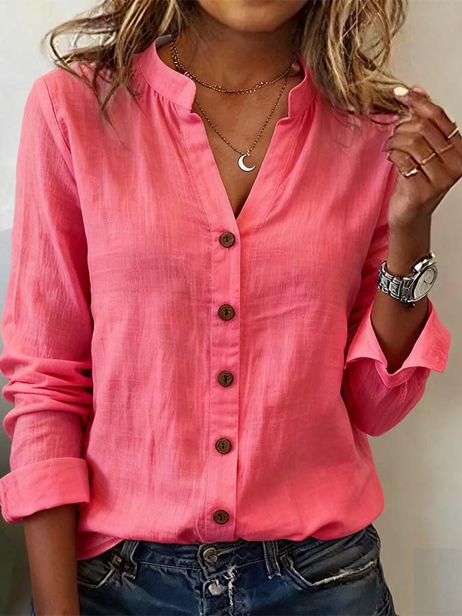 Women'S Casual Solid Color Long-Sleeved Shirt
