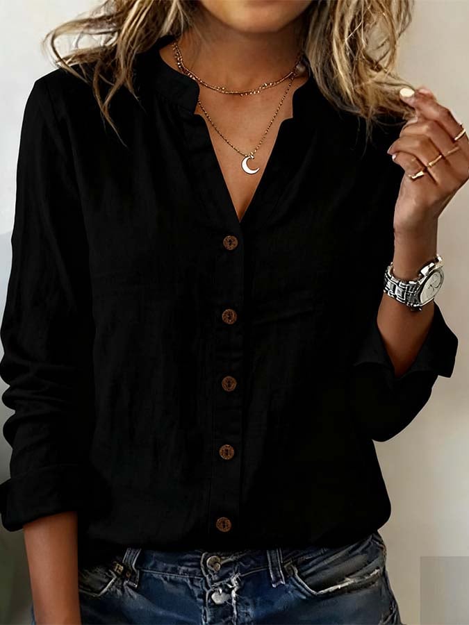 Women'S Casual Solid Color Long-Sleeved Shirt