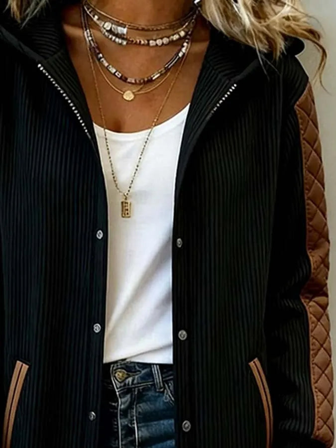 Women'S Casual Color-Blocked Patchwork Jacket