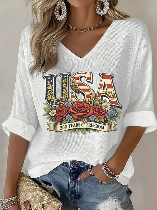 Women's 250th Anniversary Of The United States Printed V-Neck Top
