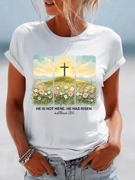 Women's He Is Not Here He Has Risen Printed Casual T-Shirt