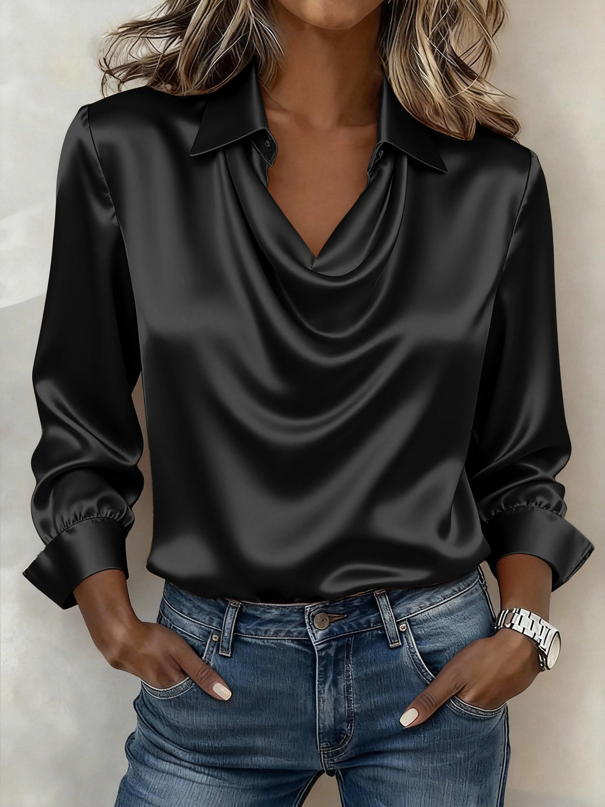 Women's Casual Solid Color V-Neck Shirt
