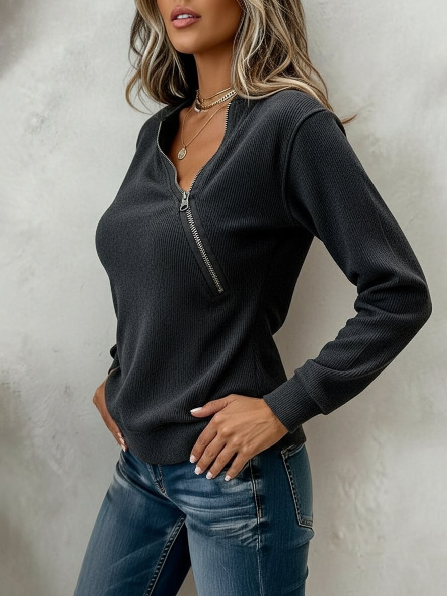 Women's Casual Asymmetrical Zip Neck Pullover Sweatshirt